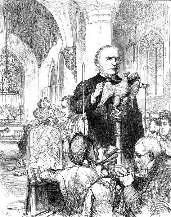 Framed Print : Gladstone Supplement: Mr. Gladstone reading the lessons at Hawarden Church, 1880. Creator: Unknown Framed Print : Gladstone Supplement: Mr. Gladstone reading the lessons at Hawarden Church, 1880. Creator: Unknown
