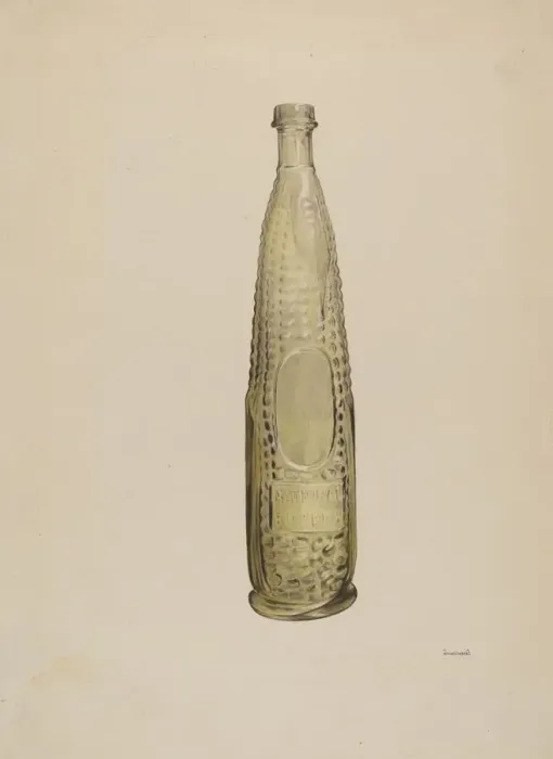 Framed Print : Glass Bitters Bottle, c. 1938. Creator: G. A. Spangenberg Framed Print : Glass Bitters Bottle, c. 1938. Creator: G. A. Spangenberg