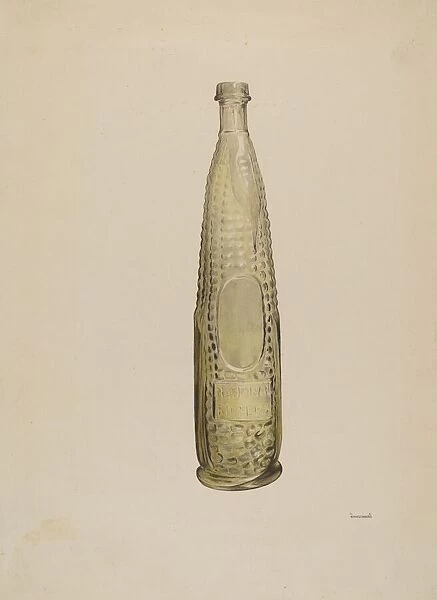 Glass Bitters Bottle, c. 1938. Creator: G. A. Spangenberg