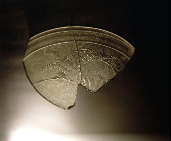 Glass cup engraved, fragment, from Pamplona