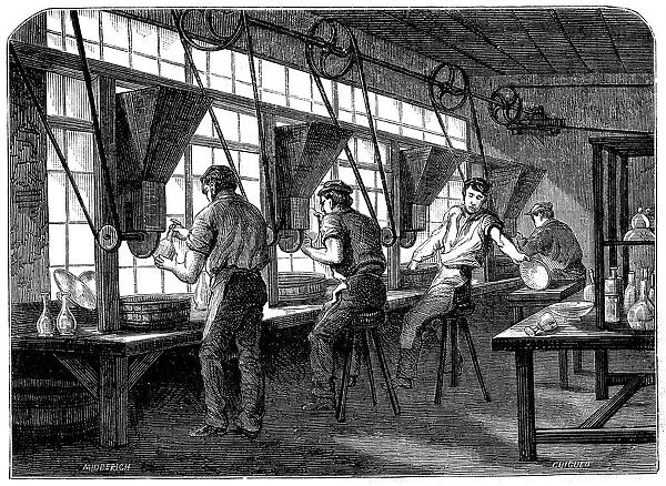 Glass cutters at their wheels, c1870
