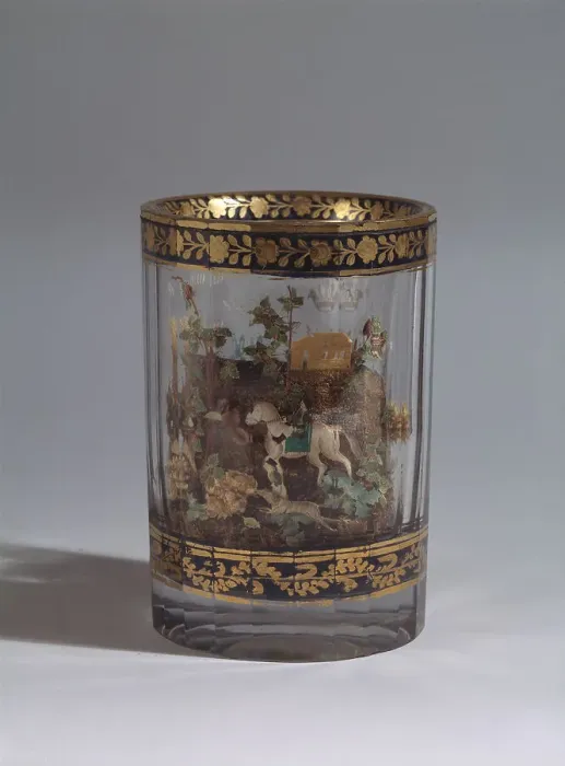Framed Print : Glass with the double walls and a landscape composition, 1818. Artist: Master A. Vershinin (Early 19th century) Framed Print : Glass with the double walls and a landscape composition, 1818. Artist: Master A. Vershinin (Early 19th century)