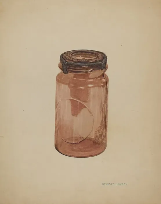 Framed Print : Glass Fruit Jar, c. 1940. Creator: Robert Penson Framed Print : Glass Fruit Jar, c. 1940. Creator: Robert Penson