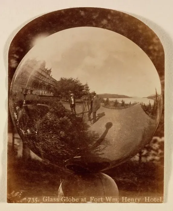 Framed Print : Glass Globe at Fort William Henry Hotel, New York, c.1885. Creator: Seneca Ray Stoddard Framed Print : Glass Globe at Fort William Henry Hotel, New York, c.1885. Creator: Seneca Ray Stoddard