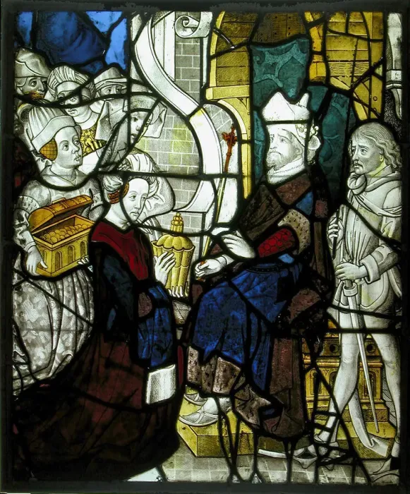 Framed Print : Glass Panel with Solomon Receiving The Queen of Sheba, Franco-Netherlandish Framed Print : Glass Panel with Solomon Receiving The Queen of Sheba, Franco-Netherlandish