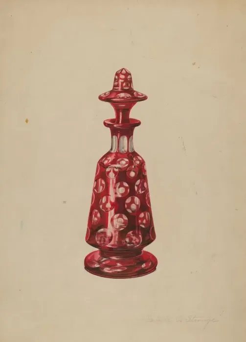 Framed Print : Glass Perfume Bottle, c. 1939. Creator: Isabelle De Strange Framed Print : Glass Perfume Bottle, c. 1939. Creator: Isabelle De Strange
