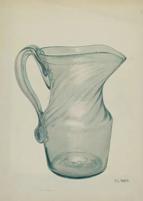 Framed Print : Glass Pitcher, c. 1940. Creator: V. L. Vance Framed Print : Glass Pitcher, c. 1940. Creator: V. L. Vance