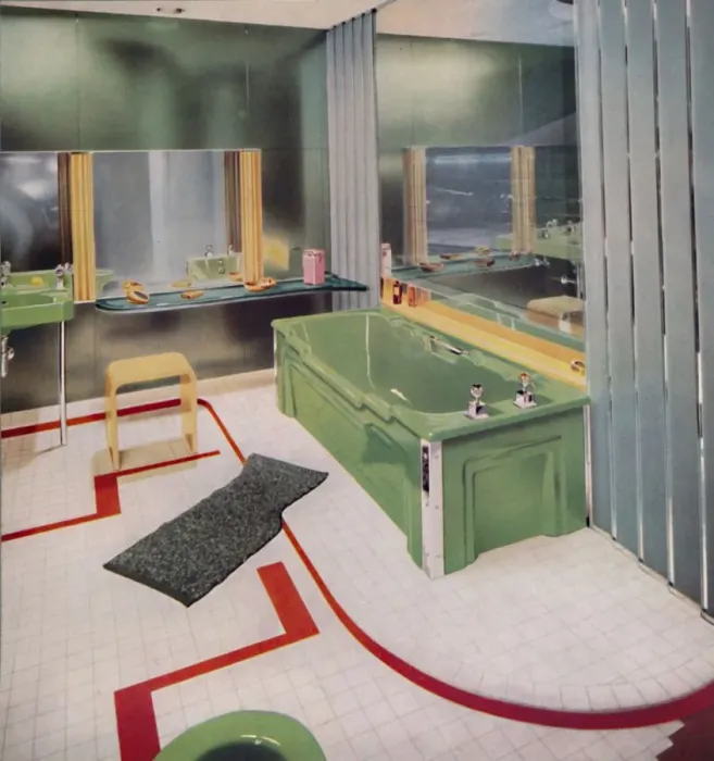 Framed Print : Glass and tile in the modern Bathroom, 1938 Framed Print : Glass and tile in the modern Bathroom, 1938