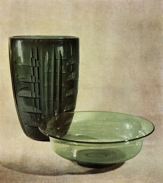 Glass vase and bowl designed by Keith Murray, c1946. Creator: Unknown