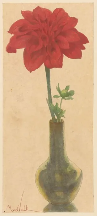 Framed Print : Glass vase with red Dahlia, 1867-1935. Creator: Maurits Willem van der Valk Framed Print : Glass vase with red Dahlia, 1867-1935. Creator: Maurits Willem van der Valk