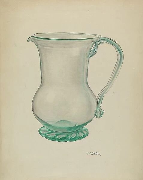 Glass Water Pitcher, c. 1940. Creator: Paul Ward