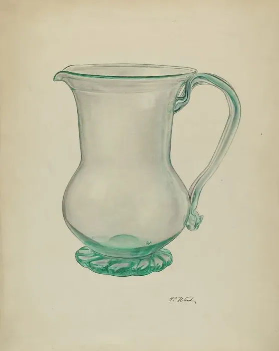 Framed Print : Glass Water Pitcher, c. 1940. Creator: Paul Ward
