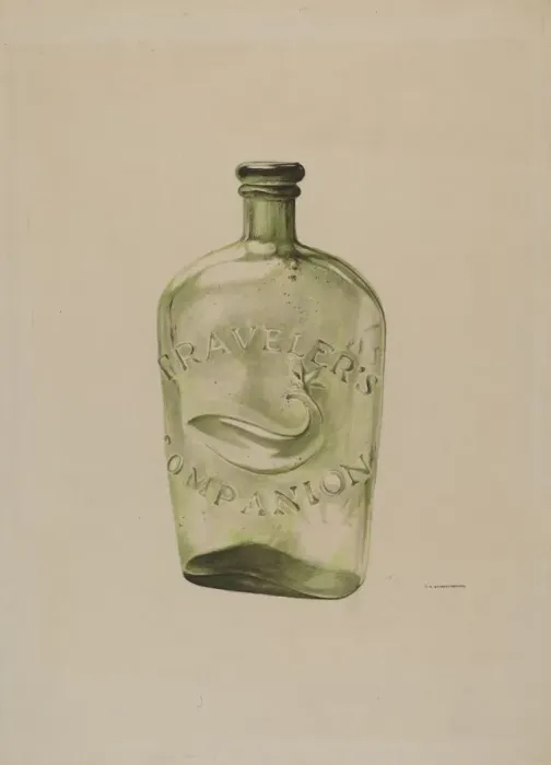 Framed Print : Glass Whiskey Flask, c. 1939. Creator: G. A. Spangenberg Framed Print : Glass Whiskey Flask, c. 1939. Creator: G. A. Spangenberg