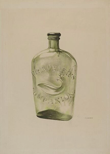 Glass Whiskey Flask, c. 1939. Creator: G. A. Spangenberg