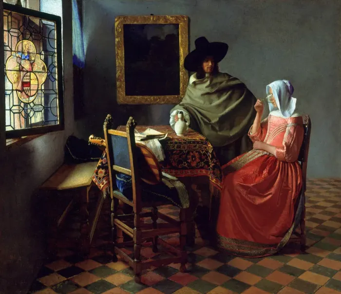Framed Print : The Glass of Wine, ca 1661. Artist: Vermeer, Jan (Johannes) (1632-1675)