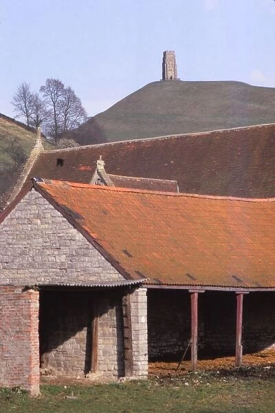 GlastonburyTor and ancient Tithebarn in foreground, Somerset, 20th century. Artist: CM Dixon