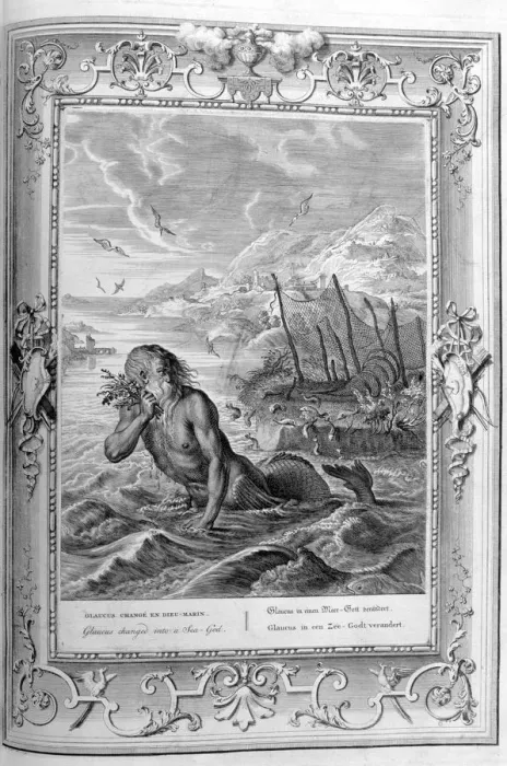 Framed Print : Glaucus turned into a sea god, 1733. Artist: Bernard Picart Framed Print : Glaucus turned into a sea god, 1733. Artist: Bernard Picart
