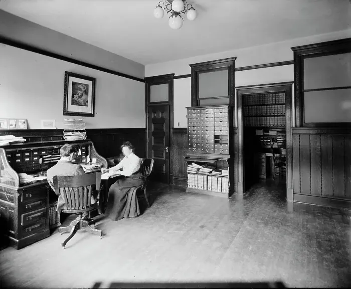 Framed Print : Glazier Stove Company, secretary's room, Chelsea, Mich. between 1900 and 1910. Creator: William H. Jackson Framed Print : Glazier Stove Company, secretary's room, Chelsea, Mich. between 1900 and 1910. Creator: William H. Jackson