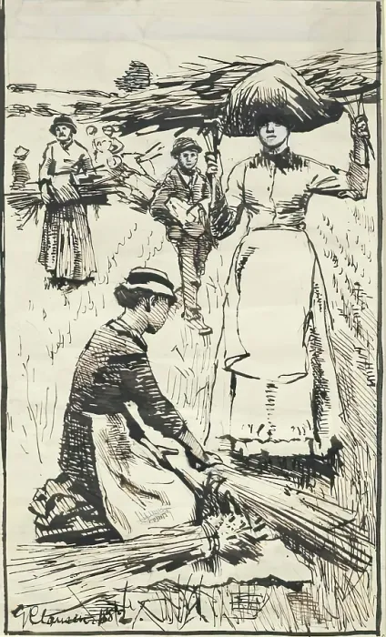 Framed Print : Gleaners, 1882. Creator: George Clausen Framed Print : Gleaners, 1882. Creator: George Clausen