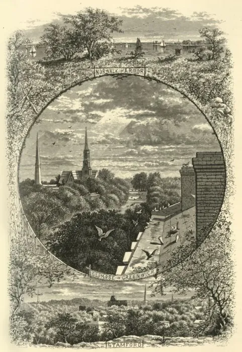 Framed Print : Glimpses of Greenwich, Stamford, and Norwalk, 1874. Creator: John J. Harley Framed Print : Glimpses of Greenwich, Stamford, and Norwalk, 1874. Creator: John J. Harley