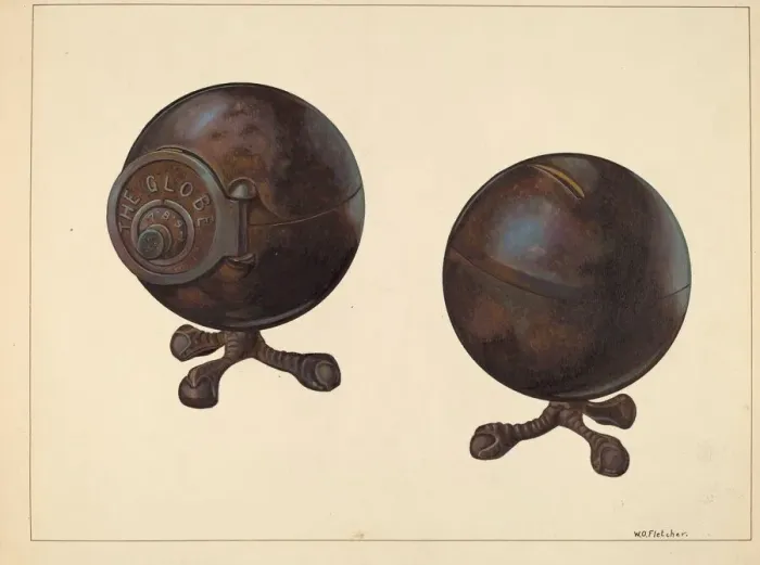 Framed Print : The Globe Coin Bank, c. 1938. Creator: William O. Fletcher Framed Print : The Globe Coin Bank, c. 1938. Creator: William O. Fletcher