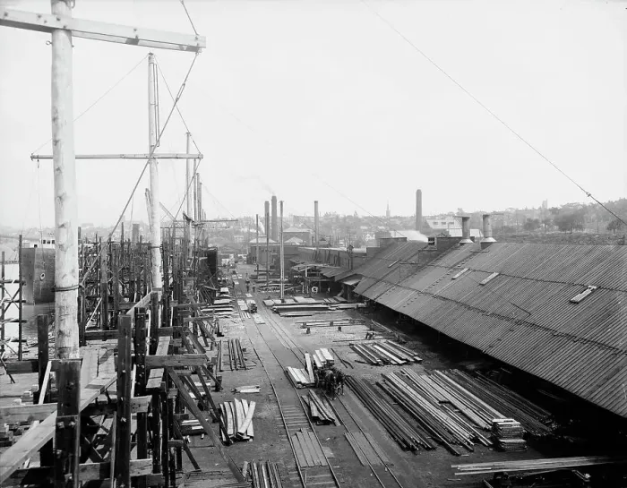 Framed Print : Globe Iron Works ship yard, Cleveland, ca 1900. Creator: Unknown Framed Print : Globe Iron Works ship yard, Cleveland, ca 1900. Creator: Unknown