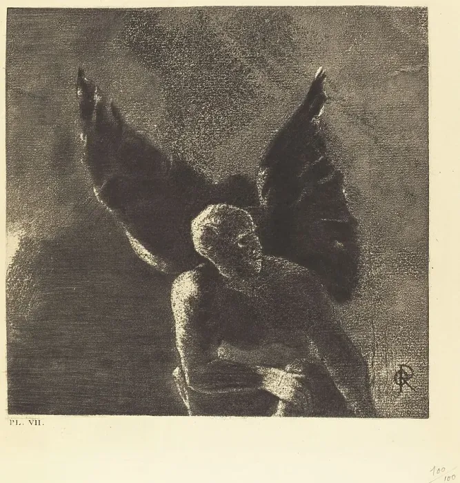Framed Print : Gloire et louange a toi, satan, dans les hauteurs du ciel ou tu regnas, et dans les...), 1890. Creator: Odilon Redon Framed Print : Gloire et louange a toi, satan, dans les hauteurs du ciel ou tu regnas, et dans les...), 1890. Creator: Odilon Redon