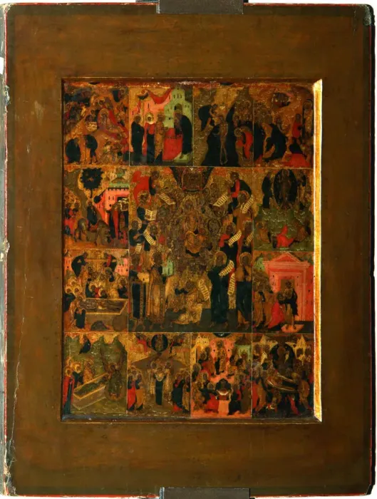 Framed Print : The Glorification of the Virgin (Akathist Hymn to the Most Holy Theotokos), Early 17th cen Artist: Russian icon Framed Print : The Glorification of the Virgin (Akathist Hymn to the Most Holy Theotokos), Early 17th cen Artist: Russian icon
