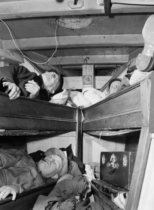 Framed Print : Gloucester fishermen resting in their bunks after unloading their catch at the... New York, 1943. Creator: Gordon Parks Framed Print : Gloucester fishermen resting in their bunks after unloading their catch at the... New York, 1943. Creator: Gordon Parks
