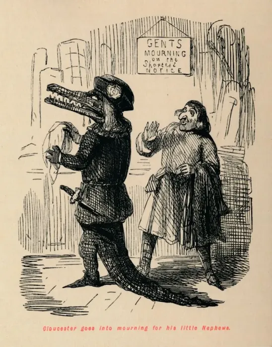 Framed Print : Gloucester goes into mourning for this little Nephews. Artist: John Leech Framed Print : Gloucester goes into mourning for this little Nephews. Artist: John Leech