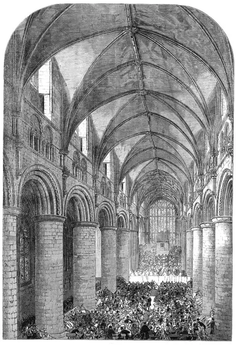 Framed Print : The Gloucester Music Festival: the nave of the Cathedral looking west, 1865. Creator: Unknown Framed Print : The Gloucester Music Festival: the nave of the Cathedral looking west, 1865. Creator: Unknown