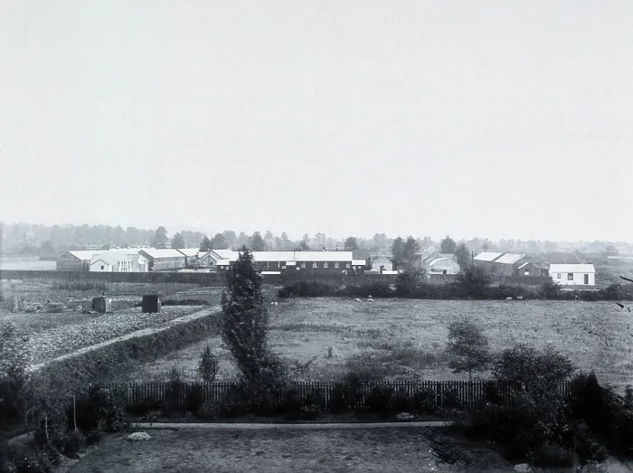 Framed Print : Gloucester smallpox epidemic, 1896: the isolation hospital seen from outside, 1896. Creator: HCF of Gloucester Framed Print : Gloucester smallpox epidemic, 1896: the isolation hospital seen from outside, 1896. Creator: HCF of Gloucester