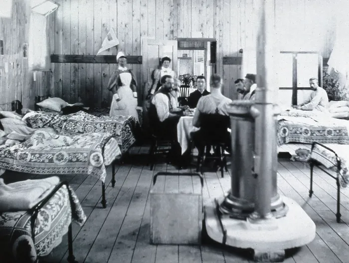 Framed Print : Gloucester smallpox epidemic, 1896: a ward in the isolation hospital, 1896. Creators: HCF of Gloucester, Unknown Framed Print : Gloucester smallpox epidemic, 1896: a ward in the isolation hospital, 1896. Creators: HCF of Gloucester, Unknown