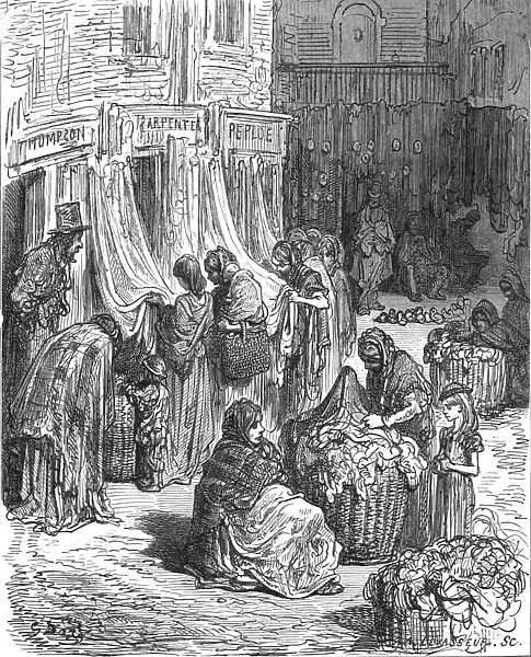 Gloucester Street, New Cut-Old Clothes Mart, 1872. Creator: Gustave Doré
