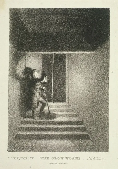 Framed Print : The Glow Worm; a watchman with his lantern in Lansdown Passage, Westminster, London, c1820 Framed Print : The Glow Worm; a watchman with his lantern in Lansdown Passage, Westminster, London, c1820
