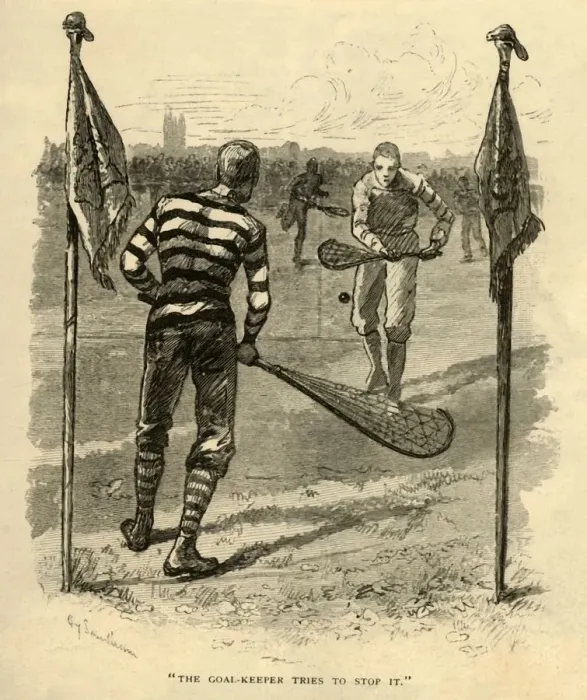 Framed Print : The Goal-Keeper Tries To Stop It. 1881. Creator: Unknown Framed Print : The Goal-Keeper Tries To Stop It. 1881. Creator: Unknown
