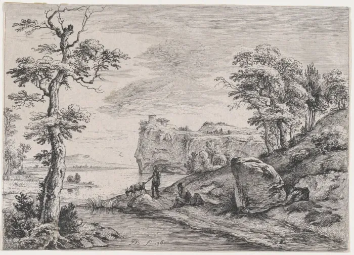 Framed Print : Goatherd, 1763. Creator: Jean-Jacques de Boissieu Framed Print : Goatherd, 1763. Creator: Jean-Jacques de Boissieu