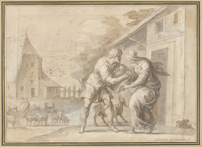 Framed Print : The Goatherd Lamon Handing the Infant Daphnis to His Wife Myrtele, after 1606. Creator: Ambroise Dubois Framed Print : The Goatherd Lamon Handing the Infant Daphnis to His Wife Myrtele, after 1606. Creator: Ambroise Dubois