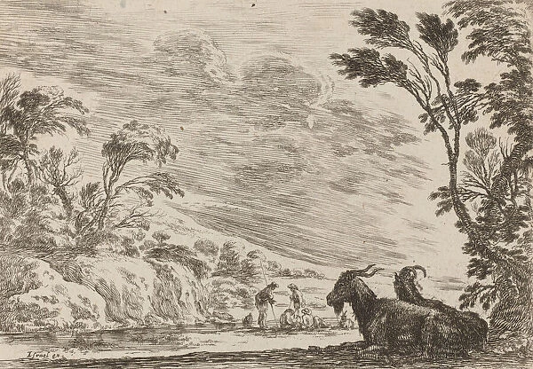 Two Goats Lying Down, 1642. Creator: Stefano della Bella