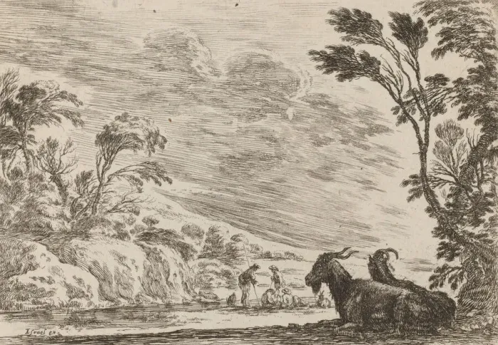 Framed Print : Two Goats Lying Down, 1642. Creator: Stefano della Bella Framed Print : Two Goats Lying Down, 1642. Creator: Stefano della Bella