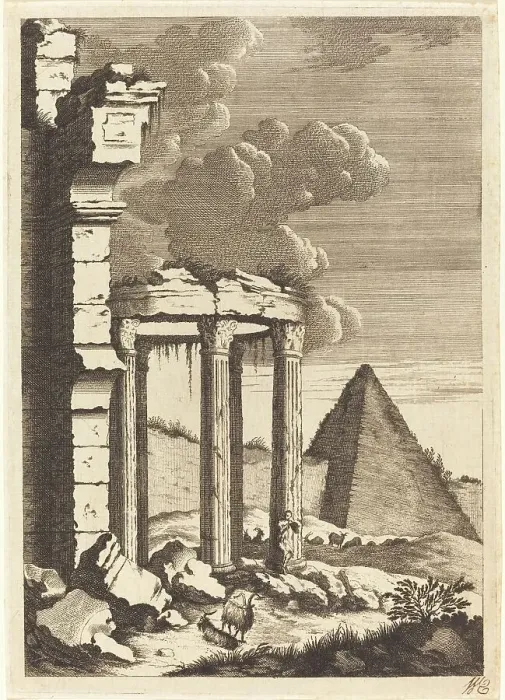 Framed Print : Goats before Ruins and a Pyramid, c. 1650. Creator: Bernhard Zaech Framed Print : Goats before Ruins and a Pyramid, c. 1650. Creator: Bernhard Zaech