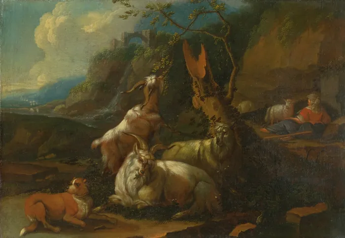 Framed Print : Goats and shepherdess, 1680-1700. Creator: Circle of Philipp Peter Roos Framed Print : Goats and shepherdess, 1680-1700. Creator: Circle of Philipp Peter Roos
