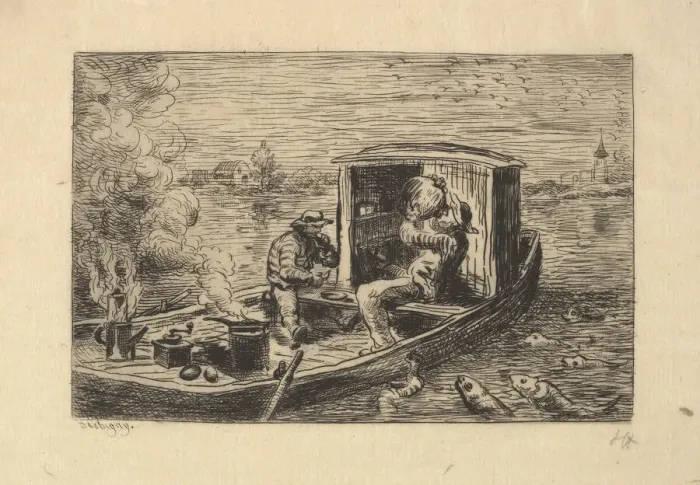 Framed Print : Gobbling a Meal, 1861. Creator: Charles Francois Daubigny Framed Print : Gobbling a Meal, 1861. Creator: Charles Francois Daubigny
