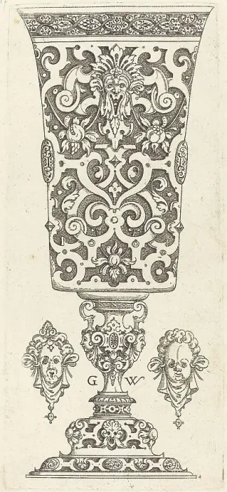 Framed Print : Goblet with base decorated with two large scallops, published 1579. Creator: Georg Wechter I Framed Print : Goblet with base decorated with two large scallops, published 1579. Creator: Georg Wechter I