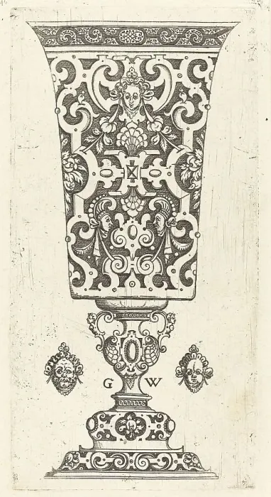 Framed Print : Goblet decorated with masque, published 1579. Creator: Georg Wechter I Framed Print : Goblet decorated with masque, published 1579. Creator: Georg Wechter I