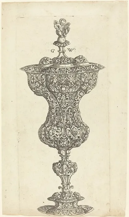 Framed Print : Goblet with Putto on lid, published 1579. Creator: Georg Wechter I Framed Print : Goblet with Putto on lid, published 1579. Creator: Georg Wechter I