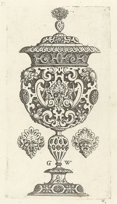 Framed Print : Goblet, rim decorated with masque with gaping mouth, published 1579. Creator: Georg Wechter I Framed Print : Goblet, rim decorated with masque with gaping mouth, published 1579. Creator: Georg Wechter I