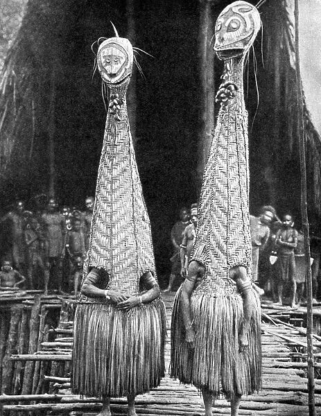 Goblin masks and visors worn as beauty aids, Papua, New Guinea, 1936. Artist: Fox Photos