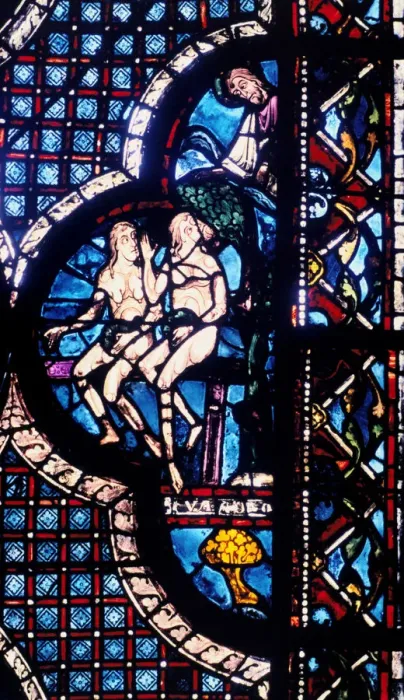 Framed Print : God confronts Adam and Eve, stained glass, Chartres Cathedral, France, 1205-1215 Framed Print : God confronts Adam and Eve, stained glass, Chartres Cathedral, France, 1205-1215
