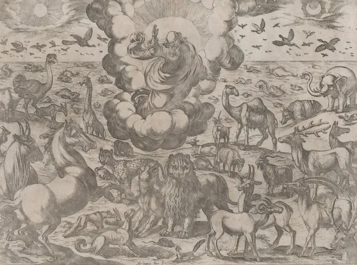 Framed Print : God Creating the Animals, ca. 1590-1630. Creator: Antonio Tempesta Framed Print : God Creating the Animals, ca. 1590-1630. Creator: Antonio Tempesta